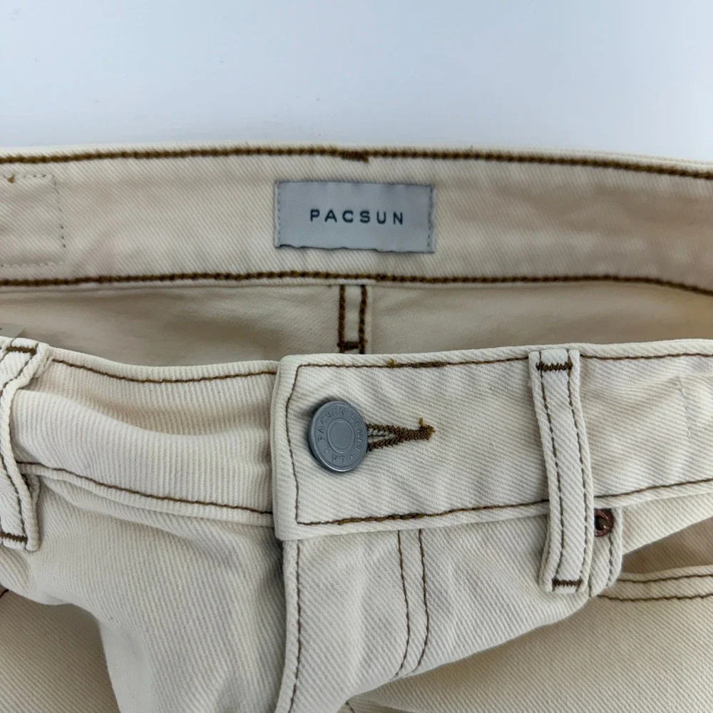 PacSun Stretch Mom Jeans Cream Tan High Rise Tapered Denim Size 26 - Picture 3 of 15